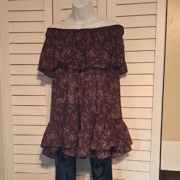 Free People Tops - Free People Purple Floral Boho Off-Shoulder Babydoll Top Sz S